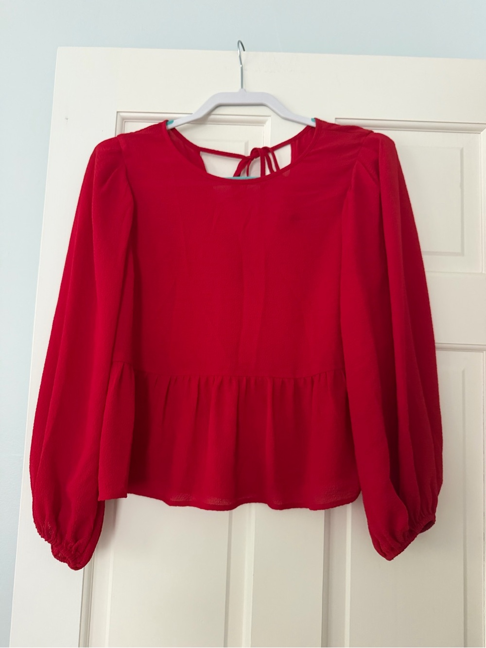 Express Red Peplum Blouse with Tie-Back